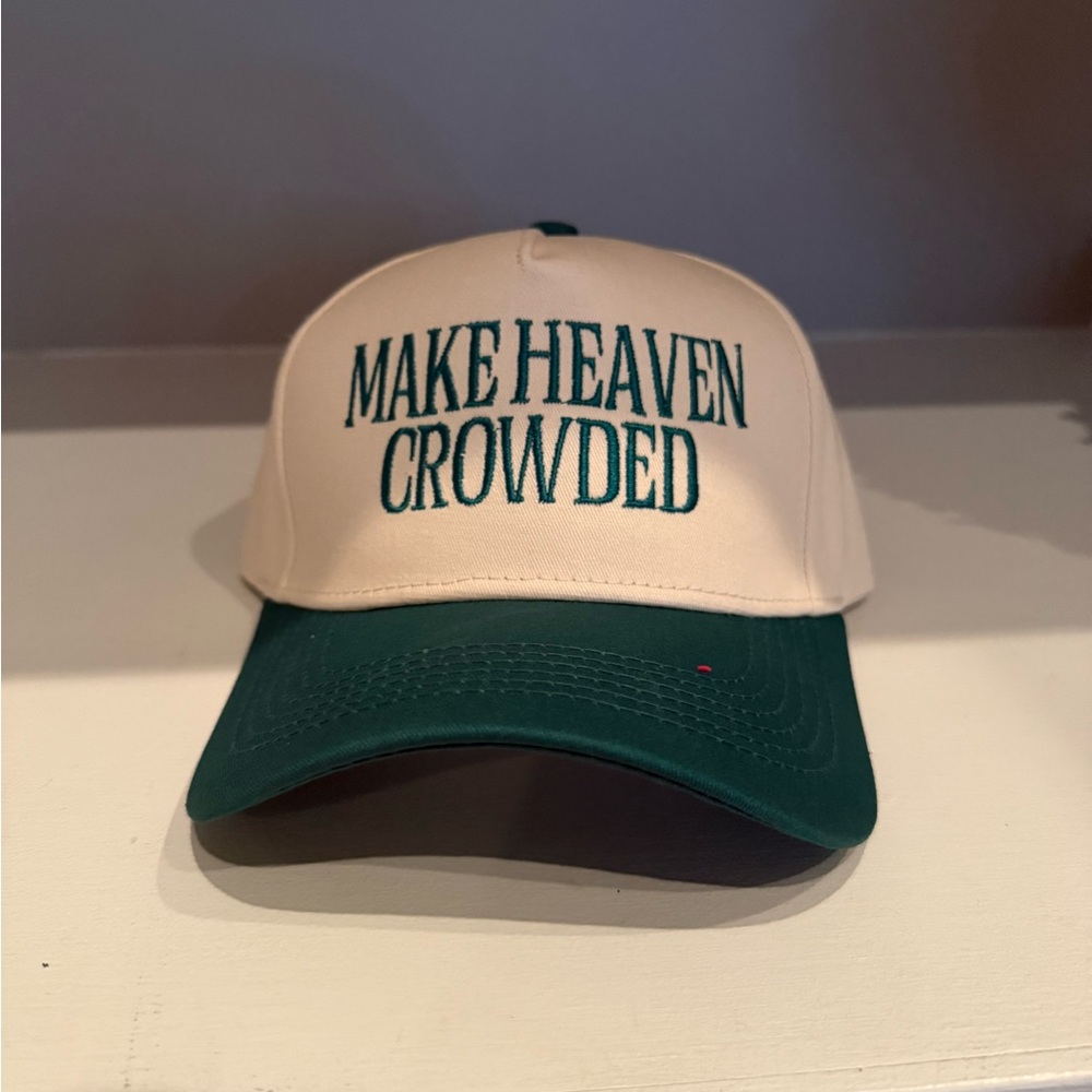 Beige and Green Cap with Make Heave Crowded